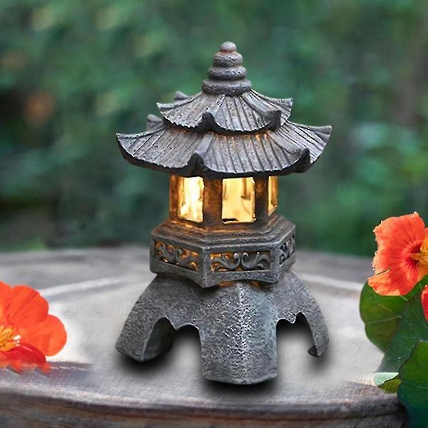 Pagoda Lanterne Hage Lys Solcelle Hage Lys Stein Pagoda Dekorasjon Dekorasjon Hage Hage Harpiks Skulptur Utendørs Lys (1 stk)