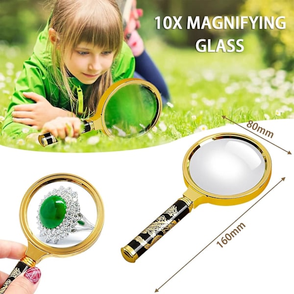 Läsglas 10X Förstoringsglas 80mm och Splittersäker Spegel för Läsning Hög Klarhet och Lätt Vikt