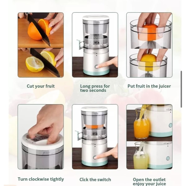 Elektrisk juicepresse, sitrusappelsinpresser, automatisk elektrisk pressepresser, for appelsin, sitrus, eple, grapefrukt