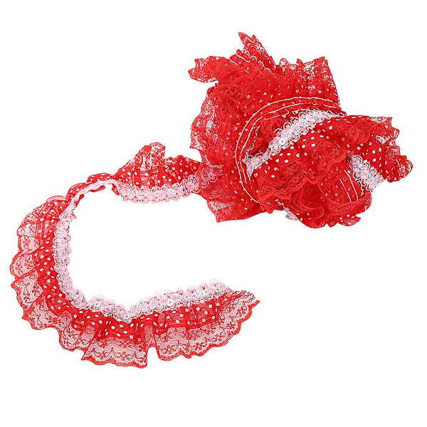 Rød 45mm plisseret trim mesh blonderbånd med trykte prikker og pailletter broderi - 5 meter, DIY håndværk