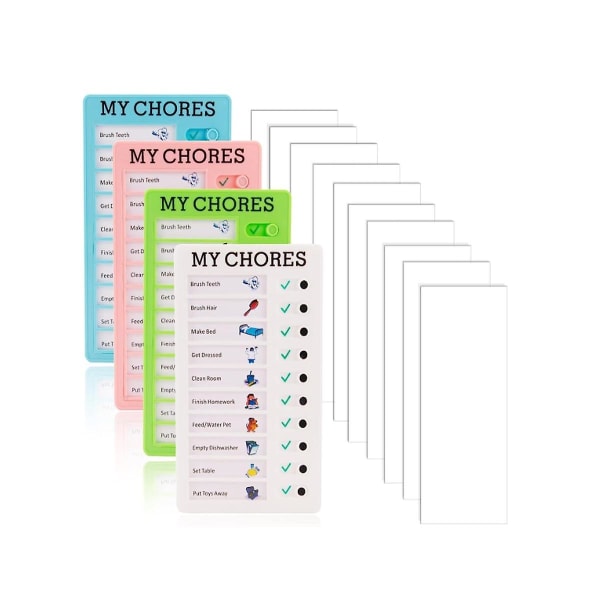 4 delar Mina sysslor Checklista Board Portable Chore Chart Memo Plast Board med 10 löstagbara kort