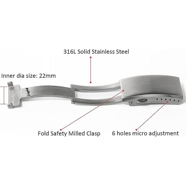 Se spennefold sikkerhetsfrest spenne erstatning rustfritt stål armbånd spenne, 20mm