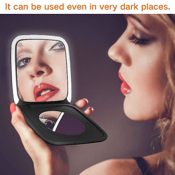 Led-belyst rejsemakeup-spejl, 1x/5x forstørrelse - dagslys-led, kompakt, bærbar, stort 4 tommer bredt belyst spejl, USB-opladelig, sort