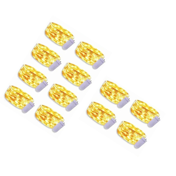 12 st 2m LED-slingor 3V varmt gult ljus 0,03W vattentät flexibel för fest sovrum restauranger bröllop
