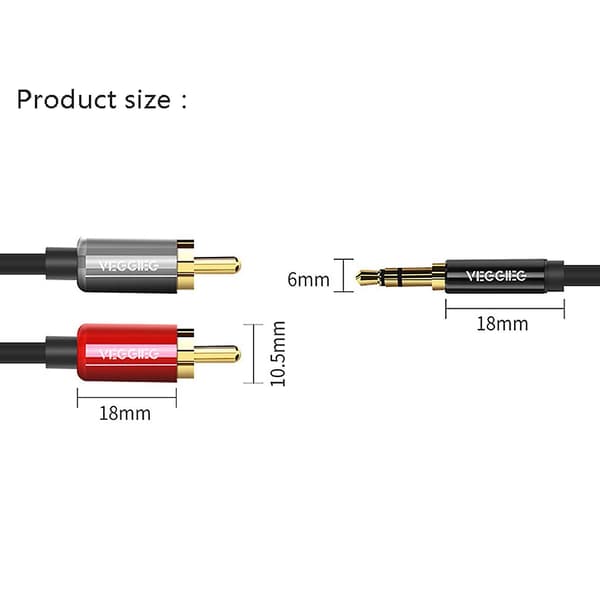 2x RCA-kabel 2RCA til 3,5 lydkabel 3,5 mm jack RCA AUX-kabel (2m)