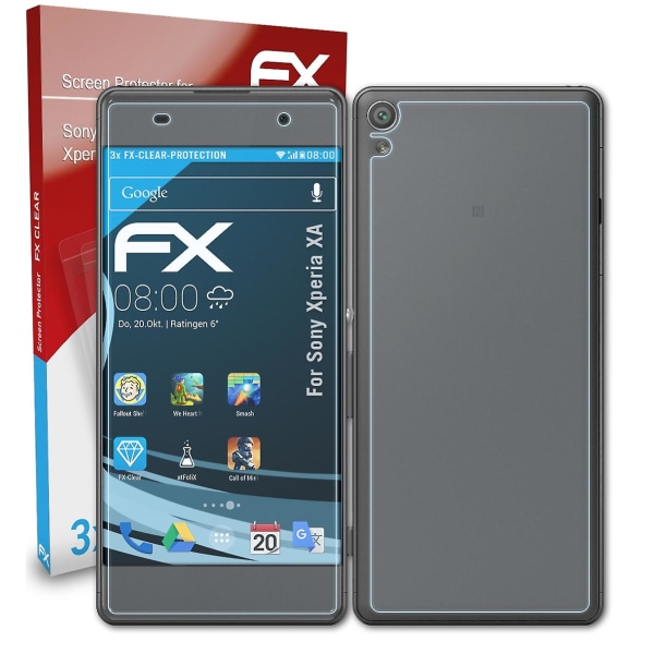 atFoliX 3x beskyttelsesfolie kompatibel med Sony Xperia XA Displaybeskyttelsesfolie klar