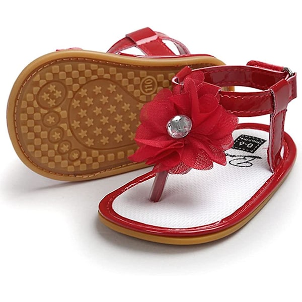 Baby Jenter Sandaler Sklisikre Myke Såler T-stropp Flip Flops Småbarn Første Walker Krybbe Kjole Sko 3-18 Måneder 24 red 12-18 months toddler