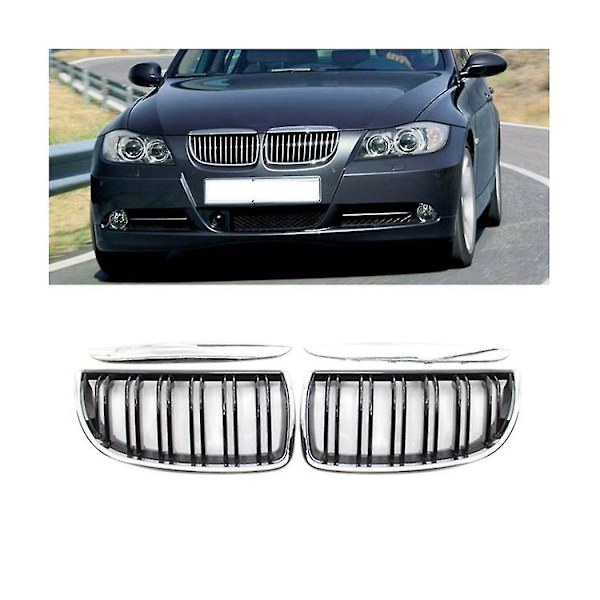 Bil Krom Dubbel Front Huv Njur Grill Mesh Sport Grillar För 3 Serie E90 E91 2005-2008