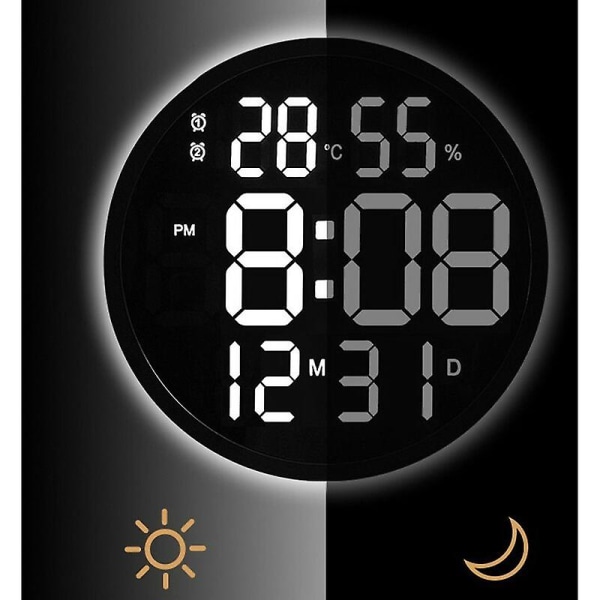 Digital LED Smart Väggklocka Stor Nummer Temperatur Fuktighet Display Elektronisk Klocka Modern Design Heminredning