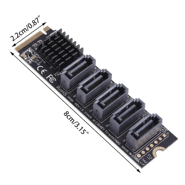 For M.2 (pcie 3.0) til 5 porter Sata 3.0 6g Ssd-adapter Jmb585 Støtte Pm-funksjon