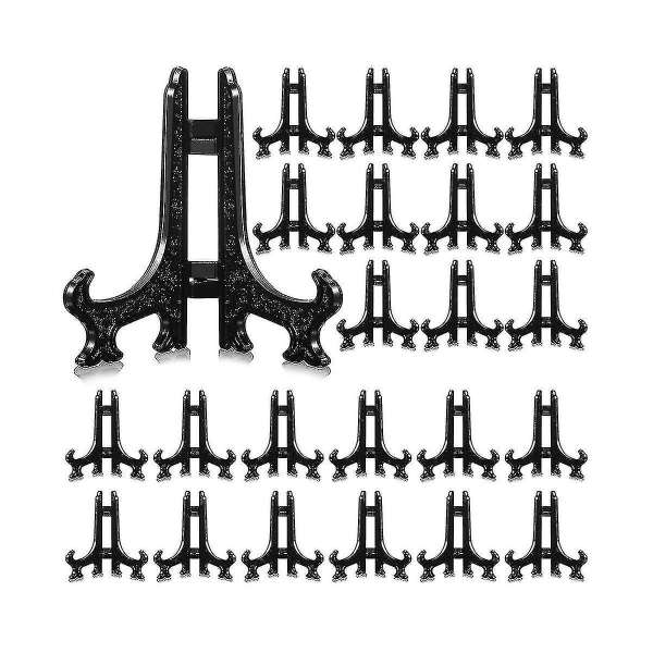 24 stk. 4 tommer staffeli-pladeholdere i plast til at vise staffeli på bryllupper, sort