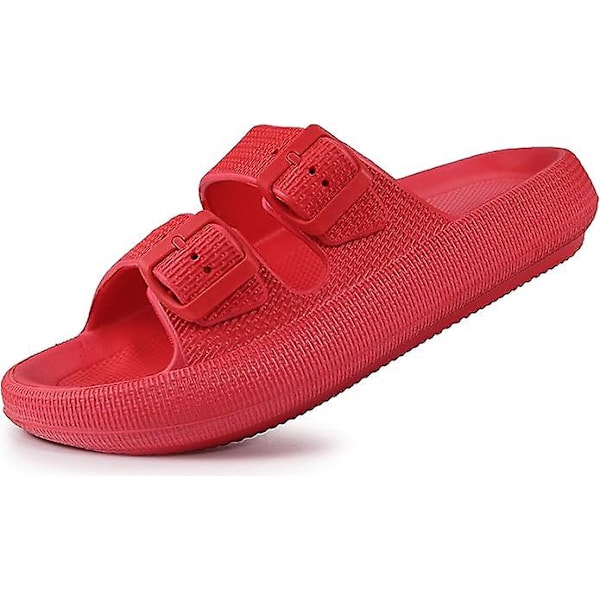 Sandaler for kvinner og menn - Pillow Slippers - Dobbel spenne justerbare slides - Eva flate sandaler red 35-36