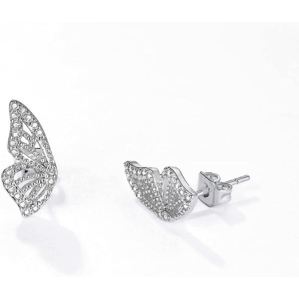 Butterfly Wing örhängen (ett par) 18k guldpläterade simulerade diamant silver örhängen, små fjärils brosk örhängen kompatibla kvinnor
