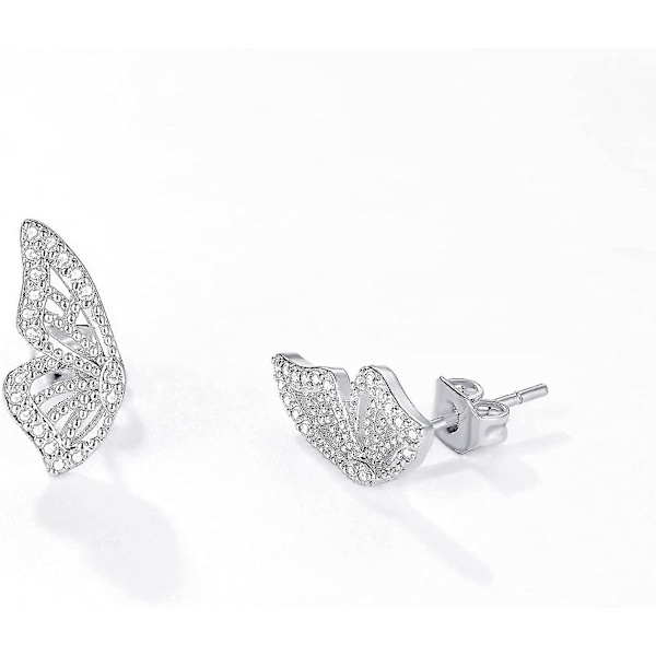 Sommerfuglevinge Øreringe (et par) 18k Forgyldt Simuleret Diamant Sølv Ørestikker, Tiny Sommerfugl Brusk Øreringe Kompatibel Kvinder