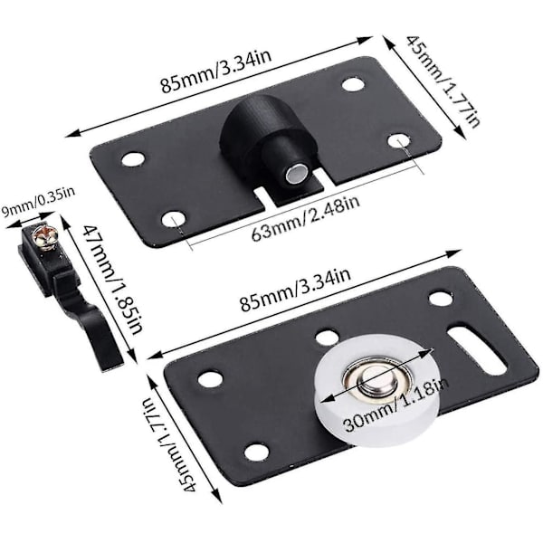 30mm Nylon Skydedørs Hjul Kits Møbler (2 sæt, sort)