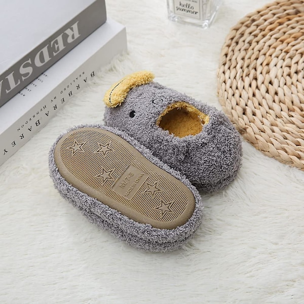 Pojkar Flickor Varmt Plysch Djurtofflor Barn Vinter Inomhus Hushållsskor gray mouth 9-10 toddler