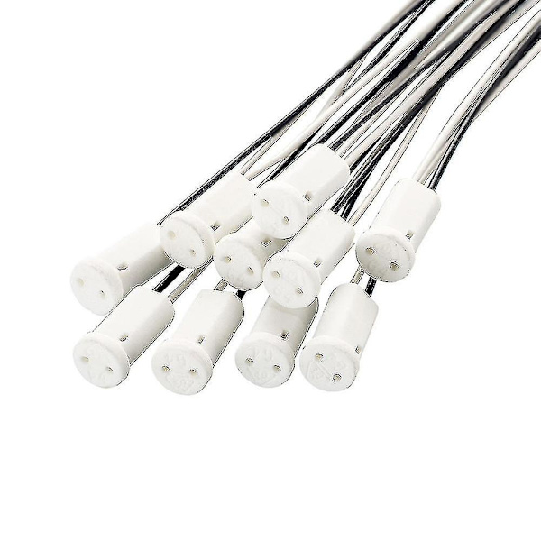 10 stk G4-sokkelholder i keramikk med ledninger for lysdioder og halogenlamper