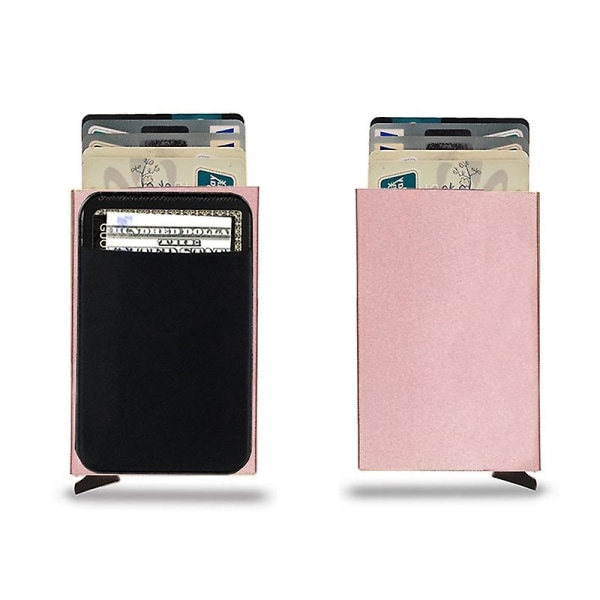 Korthållare RFID Stöldskydd Kreditkortslåda Auto Pop-up Korthållare -Rosa