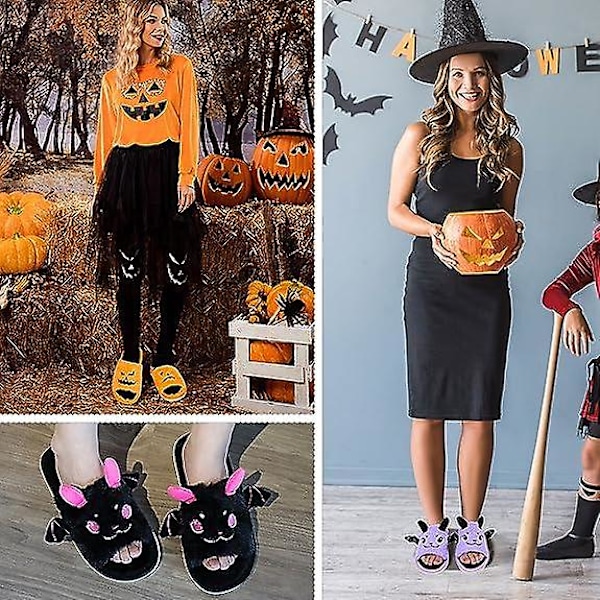 Halloween flaggermusdyr tøfler myke plysj koselige åpne tå kvinner fuzzy tøfler pink us 5