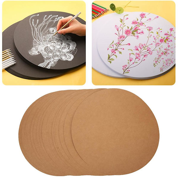 DIY-håndverk: 20 stk tykt blankt rundt kraftpapir for tegning, skissering og kortlaging