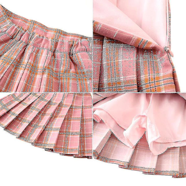 Flickor hög midja plisserad dragkedja tennis stil skridskoåkare minikjol (barn) pink plaid 100cm  1-2 years