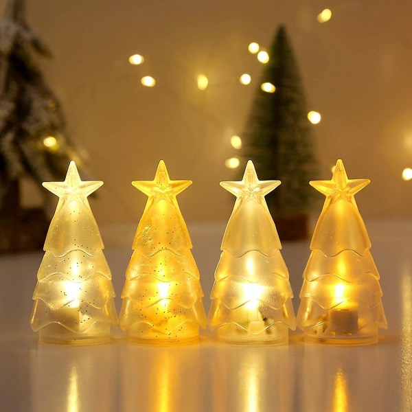 4 stk juletræsnatlys, led krystal juletræslys dekorationer, julevindusbelysning indendørs udendørs