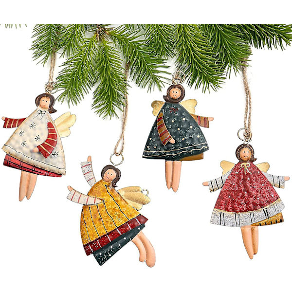 Jultomte-prydnader för julgran, dansande flygande tennsänglar (set med 12)