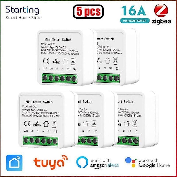 10 st Zigbee 3.0 Mini Smart Switch Yandex Alice Tuya Smart Home DIY Ljusströmbrytare 5pcs