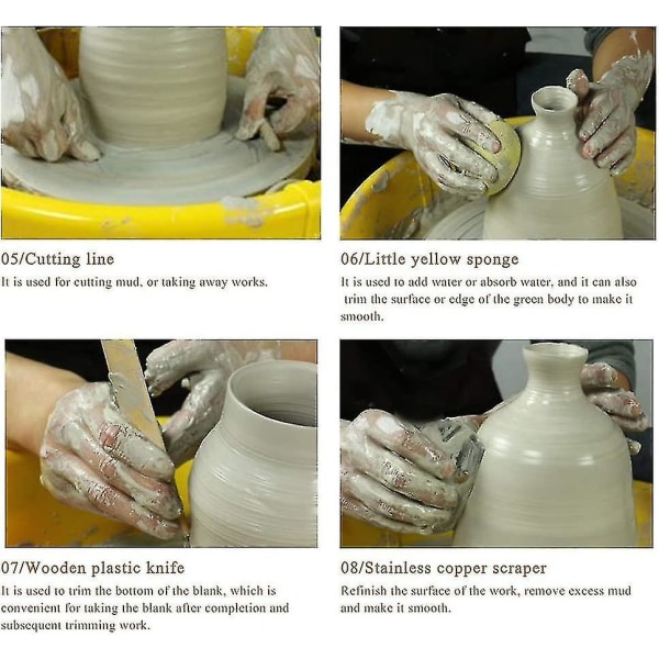 8 stk keramikkskulpturer av tre, rengjøringsverktøysett, inkluderer skjæring av leire, modellering, trimmeverktøy, keramikk og glatting for nybegynnere