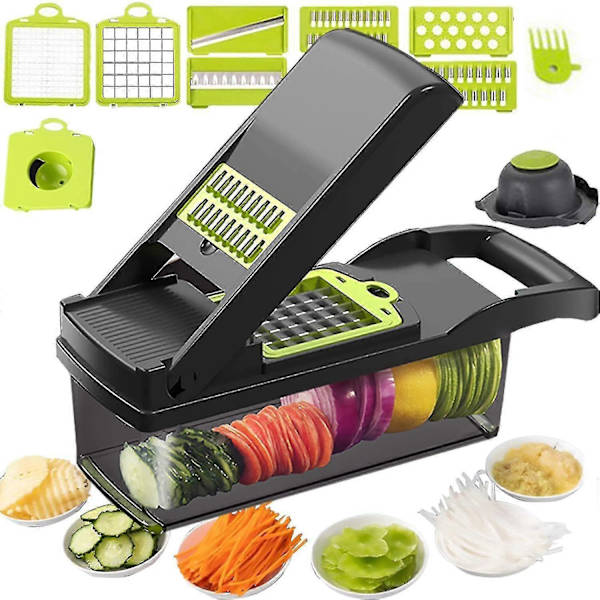12-i-1 Grönsakshackare, Robust Mandolin Slicer Potatis Lökhackare Mathackare Grönsakshackare Med Grönsaksskalare, Handske Och Behållare