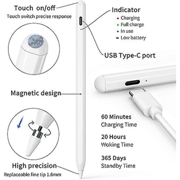 Magnetic Touch Stylus Pen, plastspets, kompatibel med alla pekskärmsplattor och mobiltelefoner,