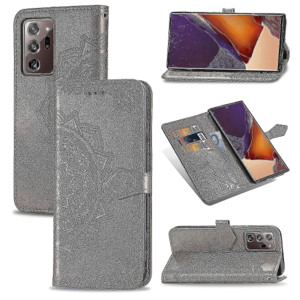 Telefonetui til Samsung Galaxy Note 20 Ultra Cover Læder Pung Cover Emboss Mandala Magnetic Flip Protection Stødsikker - Grå