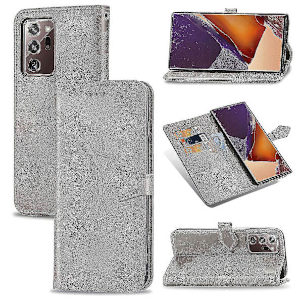 Telefonhus til Samsung Galaxy Note 20 Ultra Cover Læder Pengebog Cover Embosseret Mandala Magnetisk Flip Beskyttelse Stødsikker - Grå