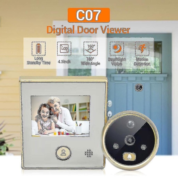 4,3 tums LCD C07 digital dörrvisare Night Vision rörelsedetektering dörrklocka