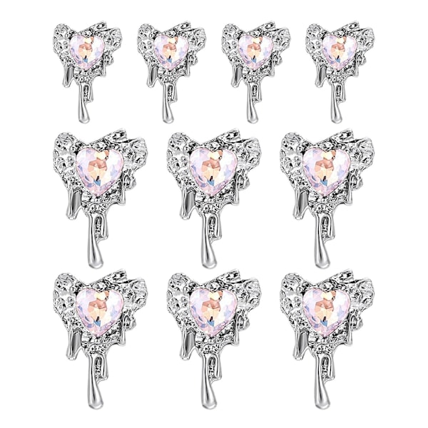 10Pcs DIY Nail Art Rhinestones Decoration 3D Heart Faux Crystal on Alloy Charms Creative Decoration