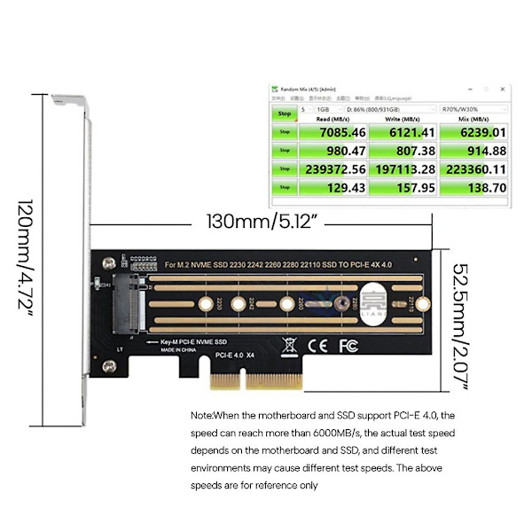 1 st Nvme Pcie M.2 Ssd till Pci-e X4 Adapterkort Pci-e M.2 Riser för 2230-22110