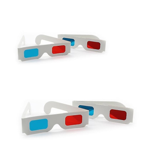3d-kartong-brille røde og cyan-pregede hvite kortbriller passer til 3dwatch -- 4 stk.