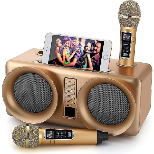 Rebirth Karaoke-maskin, bærbar Bluetooth PA-system med 2 trådløse mikrofoner, høyttaler med mobiltelefonholder/USB/TF-kort/aux-inngang, for hjemme-PA