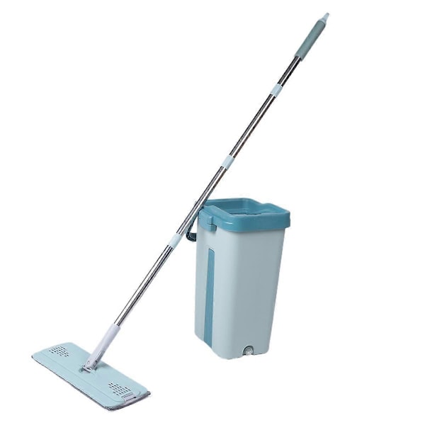 Flat Squeeze Mop with Bucket Hand Free Wringing Floor Cleaning Mop Microfiber Mop Pads Wet