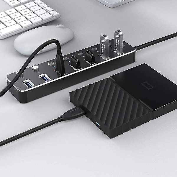 Usb-jakaja, Usb 3.0 Alumiininen Tietojakaja Yksittäisillä Kytkimillä Ja Led-valoilla Kannettavalle Tietokoneelle