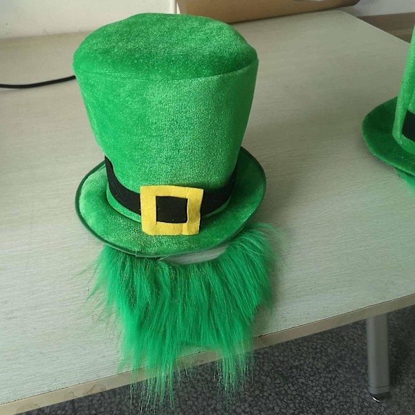 Saint Patricks Day Cosplay Kostume Sæt Top Hat Med Skæg Grøn Sløjfe Slips