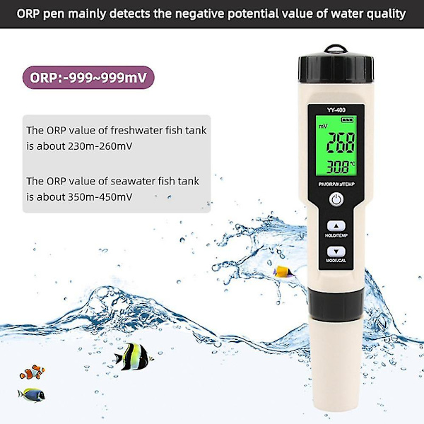 Ny Yy-400 Hydrogen Ion Koncentration Vandkvalitet Test Pen Ph/orp/h2 Og Tem 4 I 1 Digital Drik