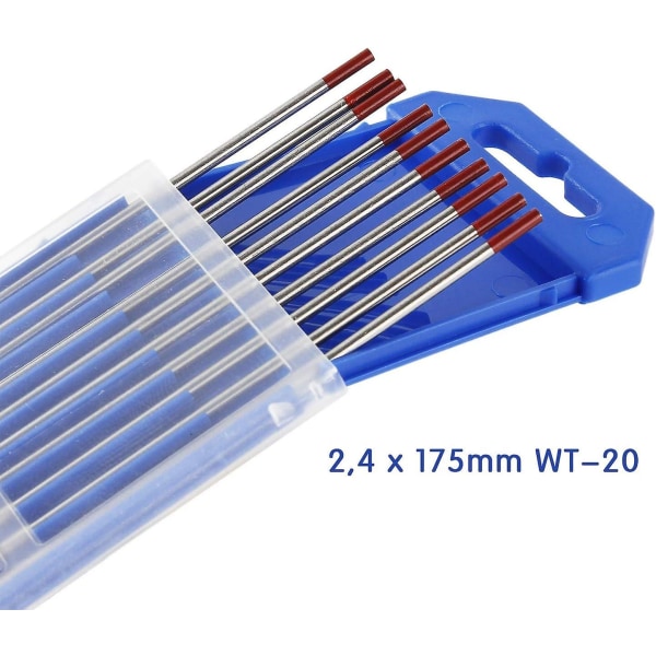 10 X volframielektrodit, tig-hitsaus volframielektrodi Wt-20 2,4 x 175 mm neulat tig-hitsaukseen (punainen)