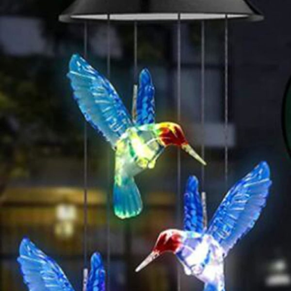 Solcelled Kolibri Vindklokker Fargeskiftende LED Utendørs Hengende Vindklokker For Julehage Lys