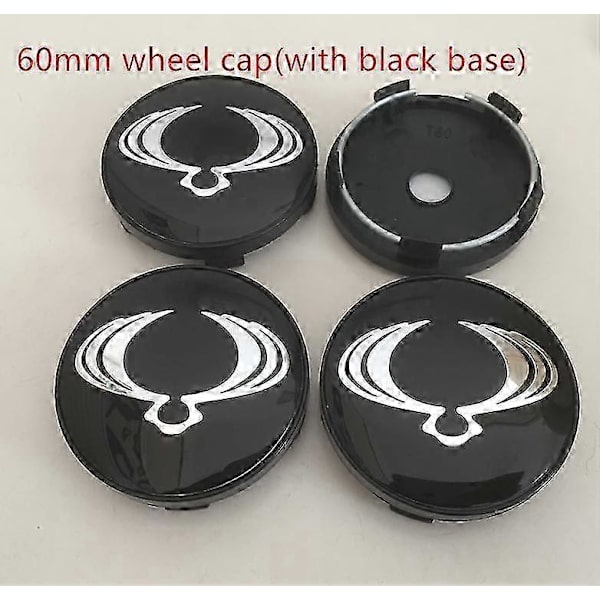 4 stk 56mm 60mm Ssangyong Bilhjul Senterhette Badge Støvtette Deksel Emblem Klistremerke Bilstyling Tilbehør 60mm black cap 2