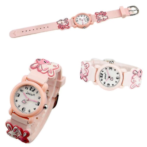 Lasten sarjakuva vaaleanpunainen watch vedenpitävä Band Rabbit Print watch tytöille ja pojille 2-12-vuotiaille, lahjoja lapsille
