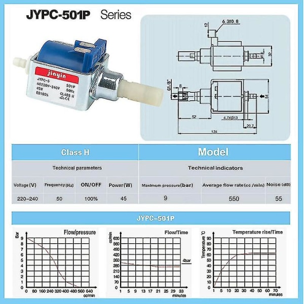 Jiayin JYPC-5 AC 220V - 240V 9bar 45W Elektromagnetisk Vand Peristaltisk Pumpe Højtryks Kaffemaskine Selvansugende Pumpe