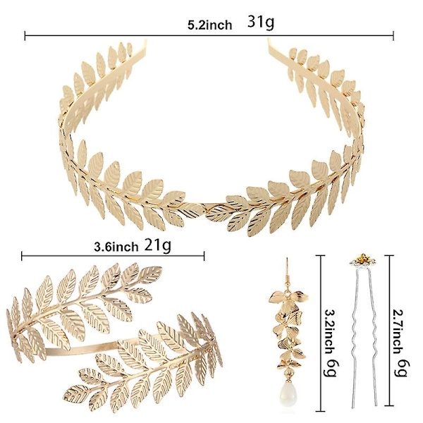 Græsk Gudinde Pandebånd, 5 stk. Græsk Gudinde Pandebånd Krone, Romersk Bladkrone, Romersk Laurel Armbånd Blad Pandebånd Hårbånd Kompatibel Kvinder