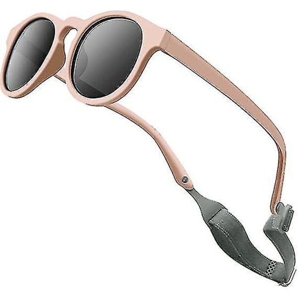 Fleksible polariserte babysolbriller UV-beskyttelse med justerbare stropper for babyjenter 0-3 år (rosa)