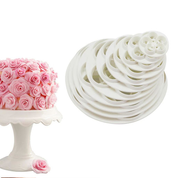 Sett med 11 fondantformer for kaker, DIY-kakeform for utskjæring av blomster, ett-stykke kakeutskrift